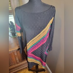 VINTAGE LATE 70'S MOLLIE PARNIS SILK GEOMETRIC PRINT MINI DRESS